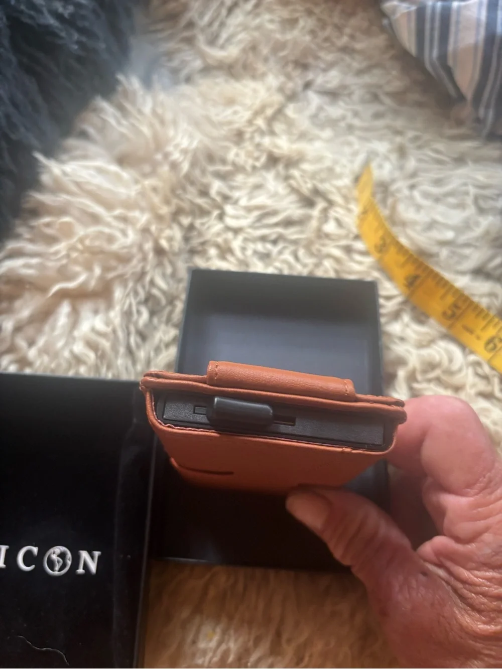 ICON Tan Leather Card Holder with American Flag Emblem